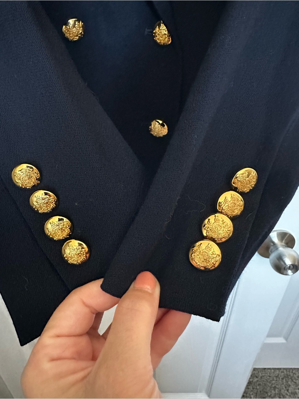 Vintage Ralph Lauren Petite 12P 100% Wool Navy Gold Crest Button Blazer made USA - Picture 4 of 8